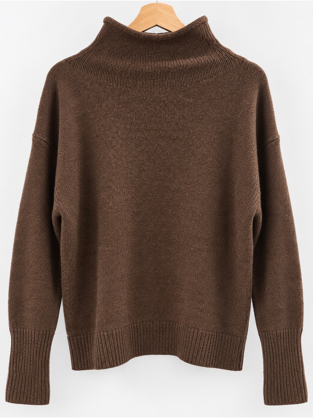 Cashmere Brown Turtleneck Sweater - Cozy Rib Knit